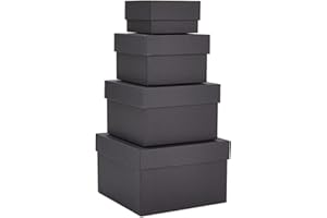 Stockroom Plus 4 Pack Square Nesting Gift Boxes, Decorative Boxes with Lids in 4 Assorted Sizes for Wedding Reception, Bridal Shower, Baby Shower, Anniversary, Birthday Party Goodie Boxes (Black)