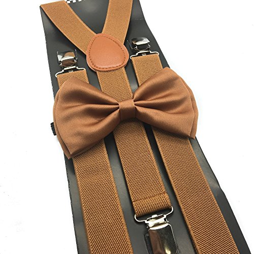 Light Brown Color Wedding Accessories Adjustable Bow Tie & Suspenders