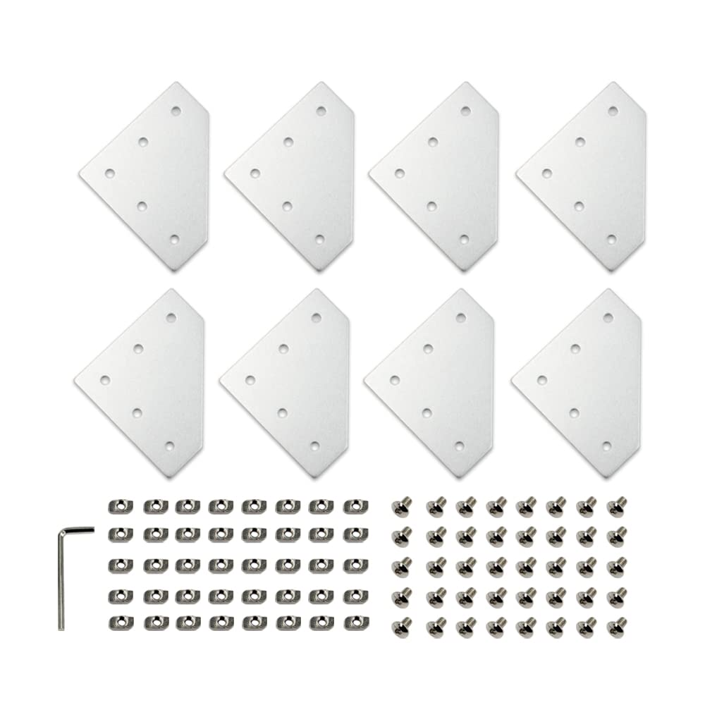 Zeberoxyz 8PCS/Kit Silver L Shape Corner Bracket Plate with Screws and T-Nuts, 5-Hole 90 Degree Joint Board Plate for 3030 Series Aluminum Profile 3D Printer Frame (3030 Series Silver-L with Nut)