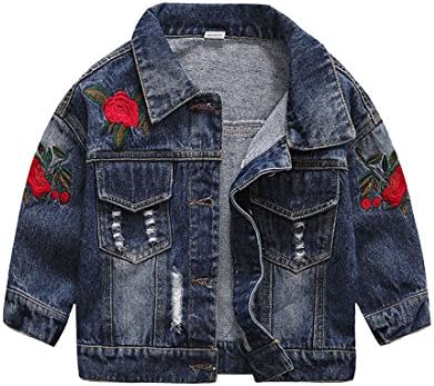 Chumhey Baby &amp; Little Girls Rose Embroidery Ripped Denim Jacket