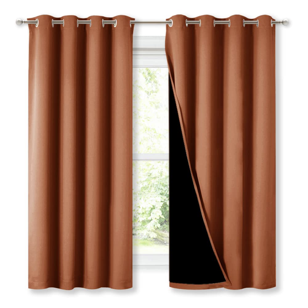 Photo 1 of NICETOWN Burnt Orange 100% Blackout Lined Curtains, 2 Thick Layers Completely Blackout Window Treatment Thermal Insulated Drapes for Kitchen/Bedroom (1 Pair, 52" Width x 63" Length Each Panel)