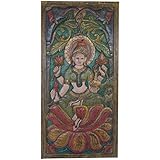 Vintage Barn Door Carved Lakshmi Hindu Goddess Of Wealth Hand carved Relief Panel ,Zen Wall Sculpture