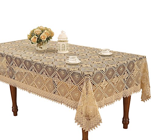 Simhomsen Oval Beige Lace Tablecloth Embroidered Linens For Dining Table Customer Order (54 x 72-inch oval)