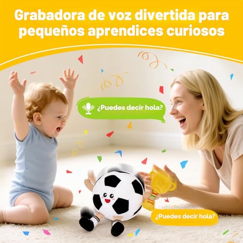 hahaland Baby Toys 6-12 Months – Popping Ball Football Toys Children 1 Year with Music & Recording, Tummy Time Interactive Plush Gifts Baby 6 9 12 Months