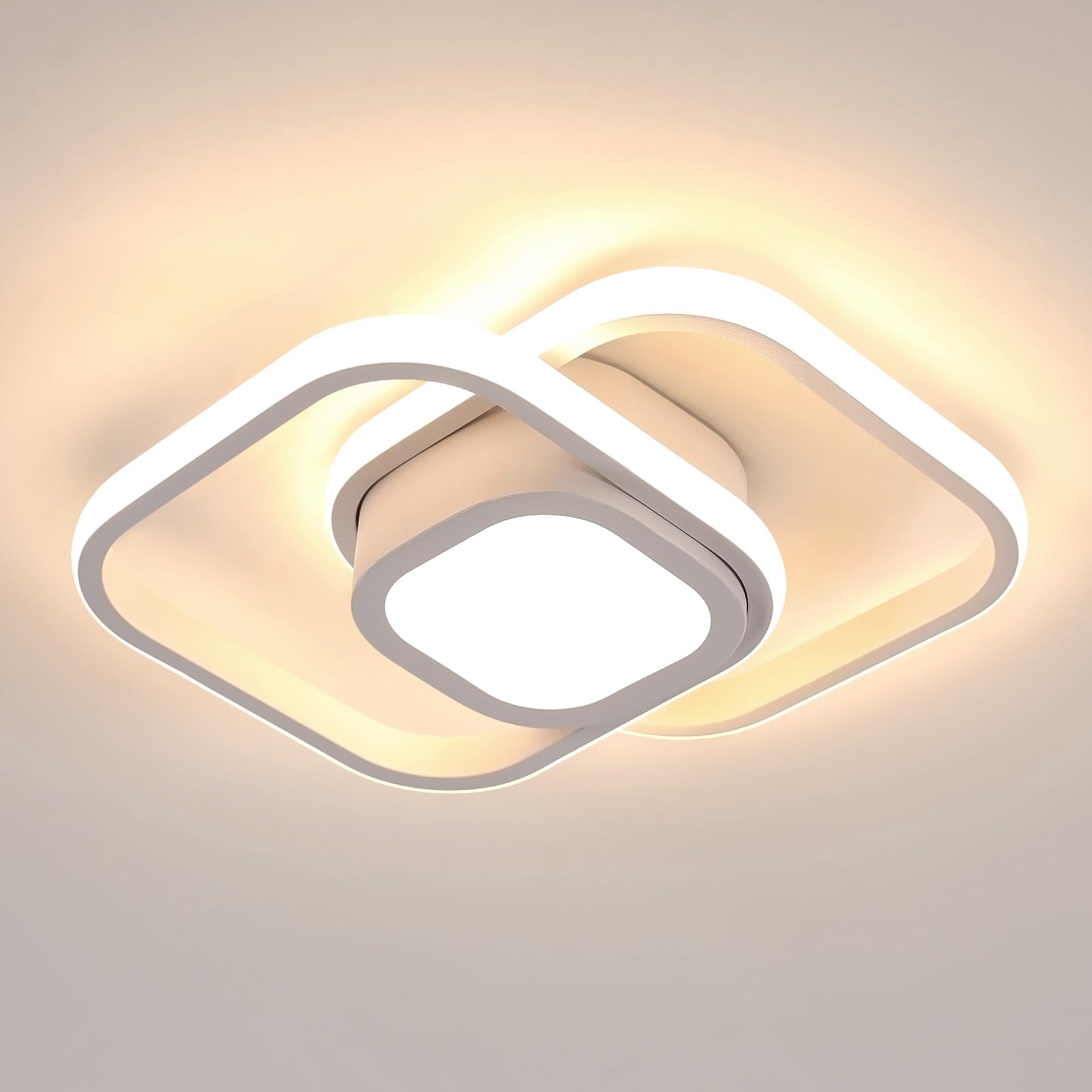 Dorlink LED Ceiling Light, White Square Creative Acrylic Modern Ceiling Lighting, 32W 3000K Warm Light Indoor Decor LED Ceiling Lamp for Bedroom, Living Room, Kitchen, Hallway, Aisle