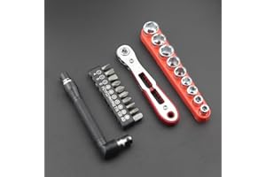 21Pcs Ratchet Screwdriver Set, 1/4 Ultra Low Profile Mini Ratchet Wrenches Set with Reversible 36-Tooth Design Magnetic Repai