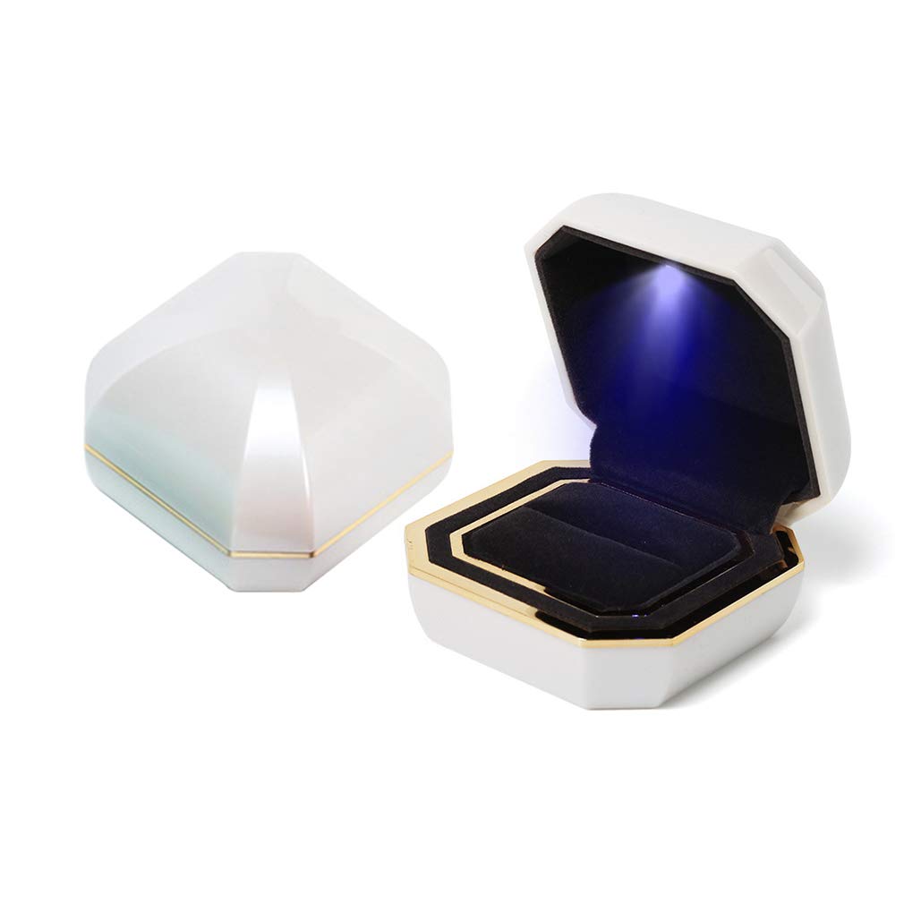 iSuperb Light LED Rings Box Jewelry Box Earrings Pendant Ring Gift Box Engagement Wedding Ring Boxes LED Jewelry Display Packaging Organizer Case(white)