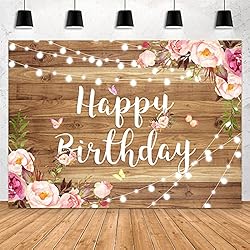 Aperturee 7x5ft Pink Floral Happy Birthday Backdrop