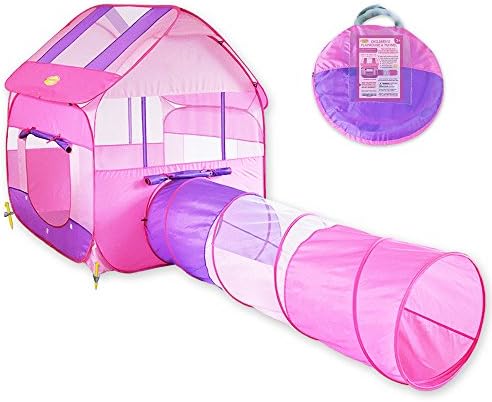 WooHoo Toys Pink Children Playhouse Tunnel Indoor/Outdoor Stakes, Easy Popup Play Tent Design