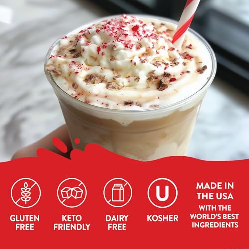 JORDAN’S SKINNY MIXES SUGAR FREE COFFEE SYRUP, WHITE CHOCOLATE PEPPERMINT COFFEE FLAVORING SYRUP, ZERO CALORIE DRINK MIX FOR LATTES, BAKING, PROTEIN SHAKE, DAIRY & GLUTEN FREE, KOSHER, 25.4 FL OZ