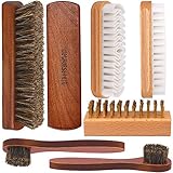 Brobery Shoe Brush with 100% Horsehair Brush, Crepe Suede Shoe Brush, Brass Suede Shoe Brush, for Shoes Boot Leather, Set of 7