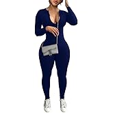 Mrskoala Women Long Sleeve Bodycon Jumpsuit One Piece Zip Up Romper