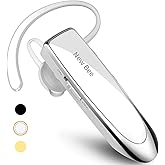 New Bee Bluetooth Earpiece V5.0 Wireless Handsfree Headset with Microphone 24 Hrs Driving Headset 60 Days Standby Time for iPhone Android Samsung Laptop Trucker Driver (White)
