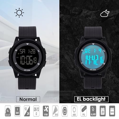 CakCity Digital Sports Waterproof Watch Stopwatch Alarm Military Time Ultra-Thin Men and Women Outdoor Watch