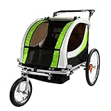 Clevr Deluxe 3-in-1 Double 2 Seat Bicycle Bike Trailer Jogger Stroller for Kids Children | Foldable w/Pivot Front Wheel, Green