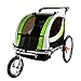 Clevr Green Collapsible 2 Seats 3-in-1 Double Bicycle Trailer Baby Bike Jogger/Stroller Jogging Running Kids Cart Bike | Suspension & Pivot Front Wheel