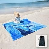 Sunlit Silky Soft Sand Poof Beach Blanket Sand Proof Mat with Corner Pockets and Mesh Bag for Beach Party, Travel, Camping and Outdoor Music Festival,Ocean Blue Water Flow