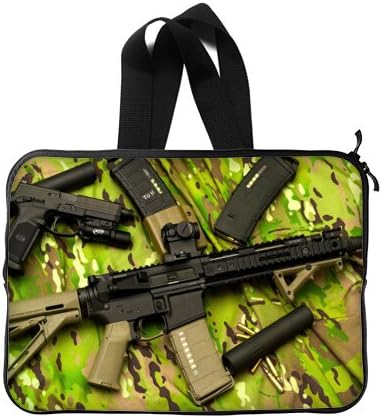 Amazon Co Jp 新しいブラッククールなガンと迷彩zip ノートブックスリーブラップトップケース アサルトライフル新しい防水ハンドル ラップトップスリーブ14インチ 両面 服 ファッション小物