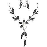 Rosemarie & Jubalee Women's Stunning Petite Metal Mesh Flower With Crystal Accents Bridal Necklace And Dangle Earrings Jewelry Set, 15"+3" Extension