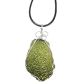 PUZOU Moldavite Necklace, Green Natural Irregular Energy Stone Necklace Chain Crystal Pendant Jewelry for Men & Women