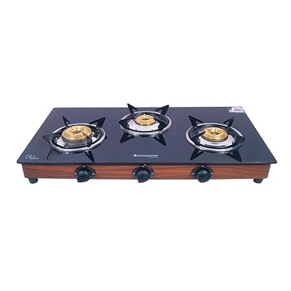 Wonderchef Eco Star Glass 3 Burner Gas Stove, Black