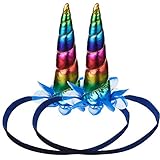 Frienda 2 Pack Unicorn Headband Party Horn Headband Dress Horn Party Flower Headband Unicorn Cosplay Costume Children Party Supplies (Multicolor)