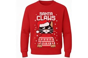 Tstars Santa Claws Ugly Christmas Sweatshirt for Kids Funny Cat Youth Holiday Pullover Girls Boys Tacky Xmas Sweater Style