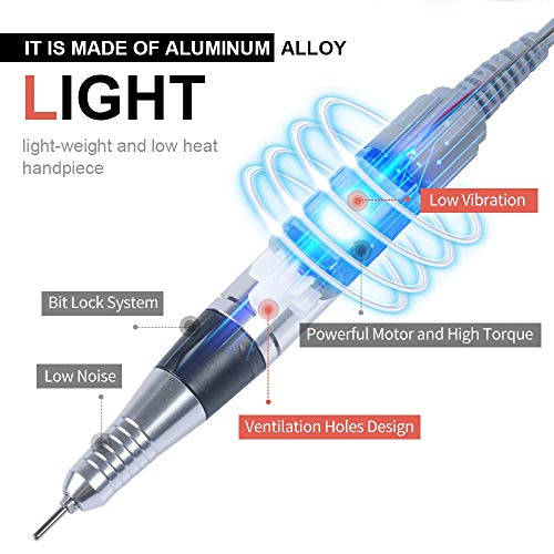 30,000rpm Professional Nail Drill Machine for Acrylic Nail Kit, Light Acrylic Electric Nail File Kits for Remove Nail Gel Polish, Nail Drills for Acrylic Nails Design for Home Salon (Black)