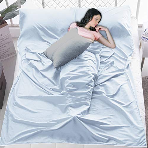 Sleeping Bag Liners Sleep Sack Lightweight Portable Sleeping Sheet Dirt-Proof Compact Travel Camping Sheet for Outdoor Travel Hiking Hotels Picnics (Light Blue, 83x46'')