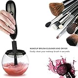 Makeup Brush Cleaner - Deep Clean and Dry All Size Makeup Brushes 360 Degree Rotation with 8 Rubber Collars In Seconds (Black)