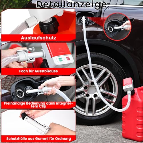 Fuel Transfer Pump with Auto Stop Sensor, Electric Petrol Pump with 4 Size Adapter, Multifunctional Diesel Pump Fuel Pump for Canister Petrol, Oil, Tractor, Generator, Lawn Mower - Red