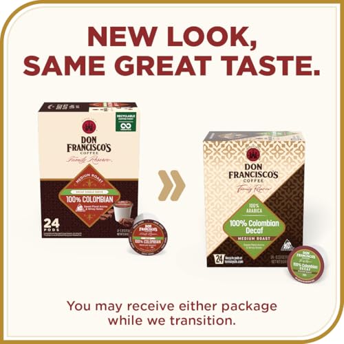 DON FRANCISCO’S DECAF 100% COLOMBIA COFFEE PODS, 24 COUNT, MEDIUM ROAST, COMPATIBLE WITH KEURIG BREWERS