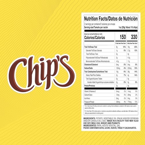 CHIP’S SALTED POTATO CHIPS, CLASSIC CRUNCH, MEXICAN-STYLE SNACK, 2.29 OZ SNACK SIZE BAG