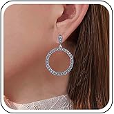 Allereyae Vintage Circle Drop Earrings Hollow Circle Earrings Circle Hoop Dangle Earrings Silver Circle Stud Earrings Jewelry for Women