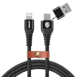 MetransÂ DirectÂ CompatibleÂ USB A + USBÂ CÂ toÂ 8 PinÂ CableÂ Replacement for iOS Devices 3FT Black