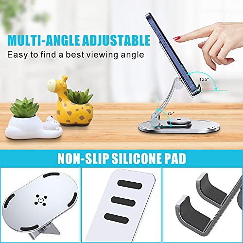 Rotation à 360° Support Telephone, Support Tablette Portable Multi-Angles Réglable en Aluminium, Pliable Support Téléphone pour iPhone/ iPad/ Kindle/ Tablette (3.5 à 9.7 inch), Tout Smartphone
