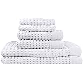 GILDEN TREE Waffle Towel Set Quick Dry Thin | 2 Bath Towels | 2 Hand Towels | 2 Washcloths, Modern Style (White)
