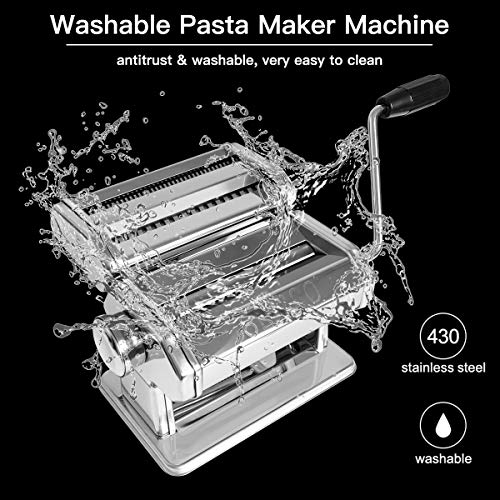 Pasta Maker, Manual Hand Crank Pasta Machine, Washable Stainless Steel