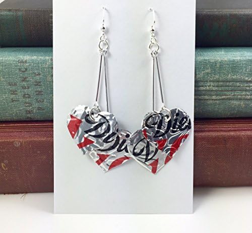 Long Heart Earrings. DOUBLE-sided. Recycled Soda Can. Diet Coke