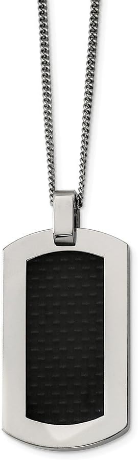 RoseCharm Beautiful Titanium Polished w/Black Carbon Fiber Inlay 24in Necklace