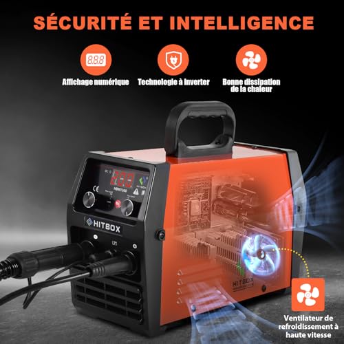HITBOX 200A Gas Free MIG Welding Machine, 3-in-1 Flux Core MIG/ARC/Lift TIG Welder, 230V Portable IGBT Inverter Welding Machine with Torch & 0.8mm Wire, Ideal Beginners (HBM1200)