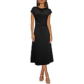 Happy Sailed Women's Spring Summer Short Sleeve Cowl Neck Ruched Waist Flowy A Line Midi Dresses Party Cocktail Dress