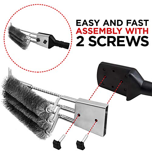 Alpha Grillers Grill Brush & Scraper with 3 Replaceable Heads | Best BBQ Cleaner. Perfect Tools for All Grill Types | Stainless Steel Wire Bristles and Stiff 18 Inch Handle. Ideal Barbecue Accessories