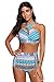 High Waisted Floral Bikini Front Cross Tribal Plus Size Swimwear-KJX005-BE4 2XL
