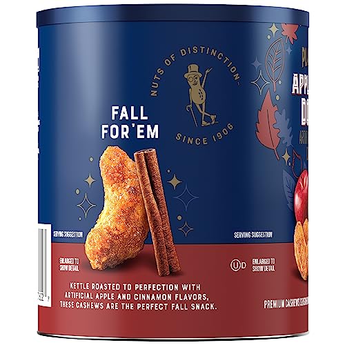 PLANTERS APPLE CIDER DONUT CASHEWS, COOKING & BAKING NUTS & SEEDS, FLAVORED CASHEWS, FALL SNACKS, CASHEW, PARTY SNACK, PLANT-BASED PROTEIN, 12.5 OZ CANISTER