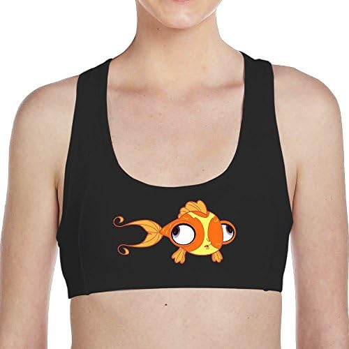 Lady Cartoon Fish 90% Nylon Seamless Racerback Sports Bras Black Small