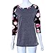 Usstore Women Blouse Floral Printing Half Sleeve Round Neck Splice T-Shirt Tops (L)