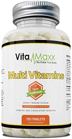 MULTIVITAMINS & Minerals Formula by VITA MAXX Help Boost Energy, Immune, Brain and Heart Functions | 120 Tablets | Manufactured in The UK - 100% Money Back Guarantee