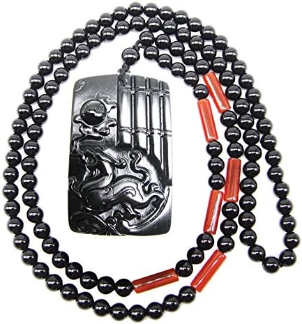 SUNNYHER Obsidian Apache Tears Stone Pixiu Animal Pendant Chinese Amulet Feng Shui Bead Long Chain Necklace for Women Men