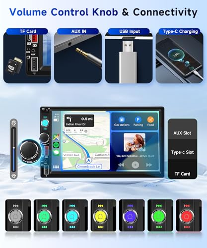 Hodozzy DAB+ 2 din Carplay Wireless Android Auto Car Radio with 7 Inch Screen, Bluetooth Touch Screen Car Radio with Video Output/FM/USB/AUX/TF+Backup Camera